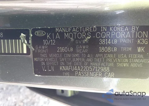 2013 Kia Forte Ex z USA, uszkodzony, nr VIN KNAFU4A22D5712988